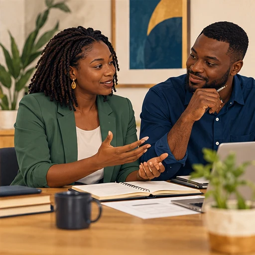 Illustration of two Ghanaian business partners planning together